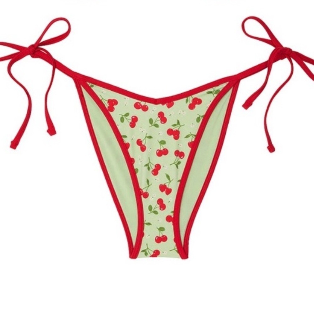 New! Frankie’s Bikinis x Pink Cherry Print Bikini Bottom green 1542